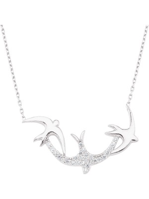 Altın Sepeti Gümüş Kırlangıç ve Yavruları Kolye