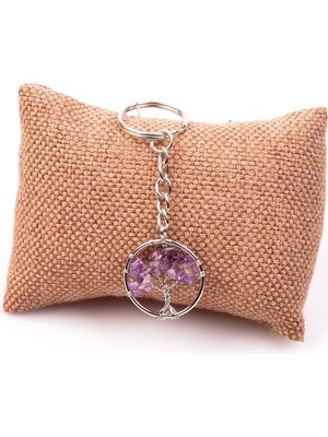 Taş Sandığı Ametist Taşı Hayat Ağacı Anahtarlık