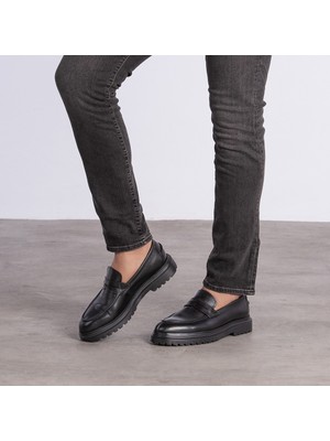 Gegaro G051 Siyah Loafer Kolej Eva Taban  Deri Comfort Anatomik Günlük Erkek Ayakkabı