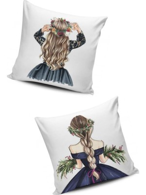 Kırlent Dünyası Kırlentdünyası Kırlent Dünyası  Fashion  Kızları 2 Li Kombinli Kırlent Kılıfı