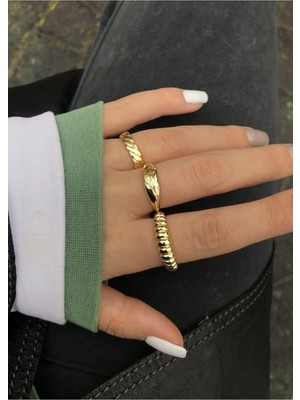 X-lady Accessories Kadın 3'lü Gold Yüzük Seti