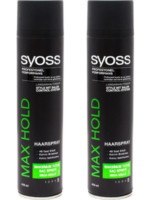 Syoss Max Hold Saç Spreyi 400 ml x 2 Adet Kolay Şekillendirme ve Kalıntı Bırakmayan Formül