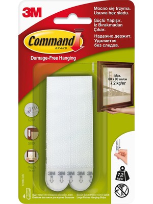 3M Command 17206 Büyük Boy Cırt Cırt Bant 4 Çift Tüm Yüzeylerde İz Bırakmadan Kullanım