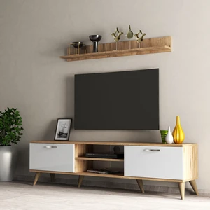 Mega 180'li L Raflı Tv Ünitesi Çam-Beyaz  - TVU0103