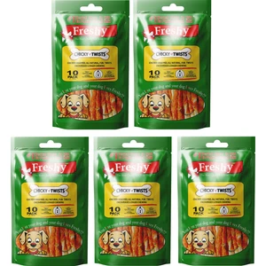 Chicky Twists 5 Paketlik Set - 50 Adet Tavuk Eti Kaplı Burgu Çiğneme Çubuğu
