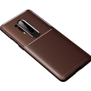 Tekno Grup One Plus 8 Pro Kılıf Karbon Desenli Lux Silikon + Tam Kaplayan 6d Polymer Nano Ekran Koruyucu Kahverengi
