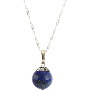 Küre Modeli Doğal Lapis Lazuli Taşı Doğal Taş Kolye (Zincir Dahil)
