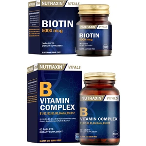 B1, B2, B3, B5, B6, B12 Içeren B Vitamin Complex 60 Tablet + Biotin 5000 Mcg 30 Tablet