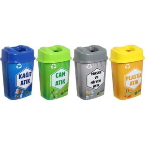 Sağlam Plastik Sıfır Atık Kutusu - Geri Dönüşüm Kutusu 4'lü Set 60 Lt