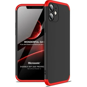 Apple iPhone 12 Kılıf Double Dip 360 Protective Siyah - Kırmızı