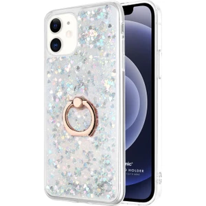 Apple iPhone 12 Kılıf Glitter Liquid Holder Gümüş