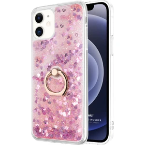 Apple iPhone 12 Kılıf Glitter Liquid Holder Pembe