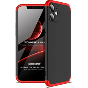 Apple iPhone 12 Mini Kılıf Double Dip 360 Protective Siyah - Kırmızı