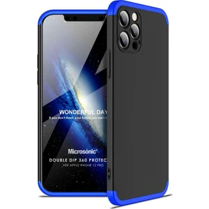 Apple iPhone 12 Pro Kılıf Double Dip 360 Protective Siyah - Mavi