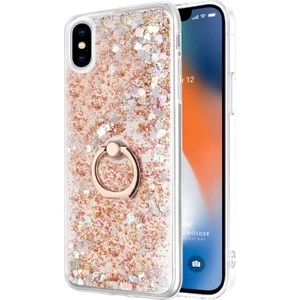 Apple iPhone Xs Kılıf Glitter Liquid Holder Gold