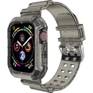 Apple Watch Uyumlu Se 44MM Kordon Transparent Clear Band Siyah
