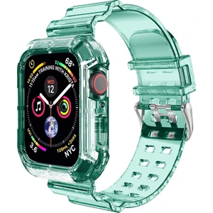 Apple Watch Uyumlu Series 5 44MM Kordon Transparent Clear Band Yeşil