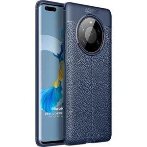 Huawei Mate 40 Pro Kılıf Deri Dokulu Silikon Lacivert