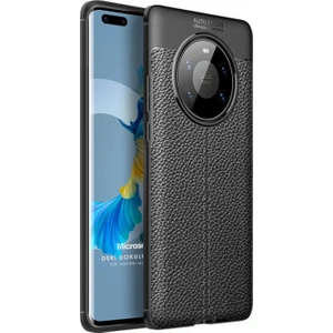 Huawei Mate 40 Pro Kılıf Deri Dokulu Silikon Siyah