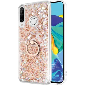 Huawei P30 Lite Kılıf Glitter Liquid Holder Gold