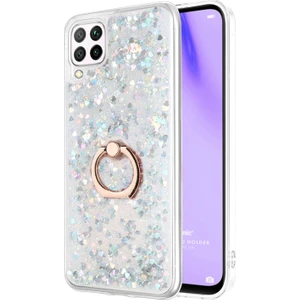 Huawei P40 Lite Kılıf Glitter Liquid Holder Gümüş
