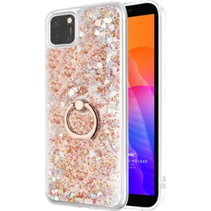Huawei Y5P Kılıf Glitter Liquid Holder Gold
