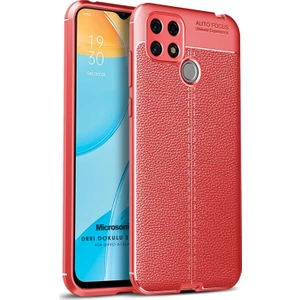 Oppo A15 Kılıf Deri Dokulu Silikon Kırmızı