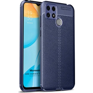 Oppo A15S Kılıf Deri Dokulu Silikon Lacivert
