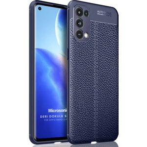 Oppo Reno 5 Pro 5g Kılıf Deri Dokulu Silikon Lacivert