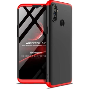 Realme C3 Kılıf Double Dip 360 Protective Siyah - Kırmızı