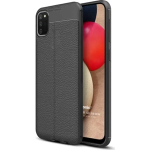 Samsung Galaxy A02S Kılıf Deri Dokulu Silikon Siyah