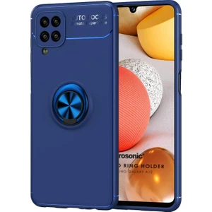 Samsung Galaxy A12 Kılıf Kickstand Ring Holder Lacivert