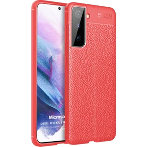 Samsung Galaxy S21 Kılıf Deri Dokulu Silikon Kırmızı