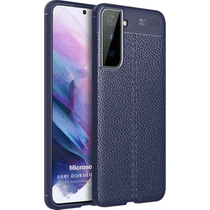 Samsung Galaxy S21 Kılıf Deri Dokulu Silikon Lacivert
