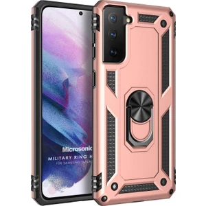 Samsung Galaxy S21 Kılıf Military Ring Holder Rose Gold
