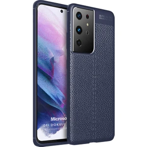 Samsung Galaxy S21 Ultra Kılıf Deri Dokulu Silikon Lacivert