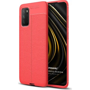 Xiaomi Poco M3 Kılıf Deri Dokulu Silikon Kırmızı