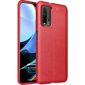 Xiaomi Redmi 9t Kılıf Deri Dokulu Silikon Kırmızı