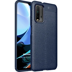 Xiaomi Redmi 9t Kılıf Deri Dokulu Silikon Lacivert