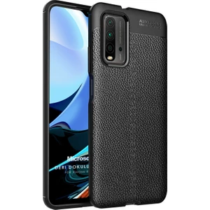 Xiaomi Redmi 9t Kılıf Deri Dokulu Silikon Siyah