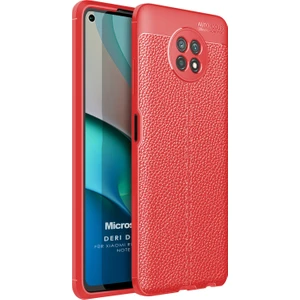 Xiaomi Redmi Note 9t Kılıf Deri Dokulu Silikon Kırmızı