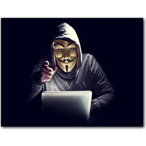 Caka Tablo Ahşap Tablo Hacker Anonymous Maskeli