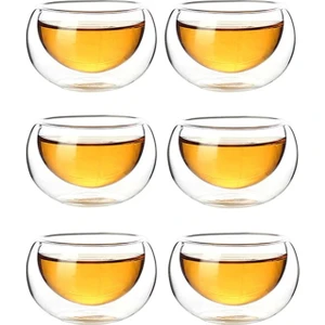 Lotus Plus Çift Cidarlı Sosluk 35 ml 6 Adet | 6'lı Borosilikat Cam Sos Çerez Mini Kase Seti