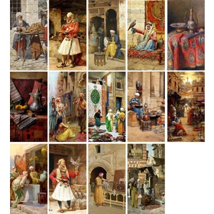 Tellgraf Osmanlı Dönemi Yağlı Boya Tablo Görünümlü Kartpostal Set 8 x 15 cm