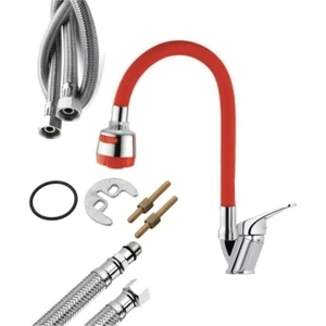 Armilla Armatür Kırmızı Esnek Hareketli Borulu 2 Fonksiyonlu Mutfak Eviye Musluğu Çeşmesi Batarysı