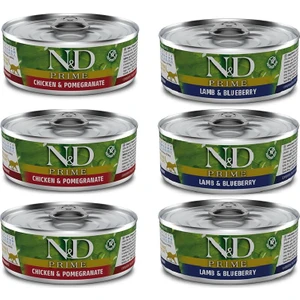 N&d Prime 6 Adet(3-Tavuk Nar+3-Kuzu)Yetişkin Yaş Mama 80 gr