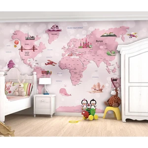 Özel Duvarlar Pembe Dünya Haritası Çocuk Odası Duvar Kağıdı