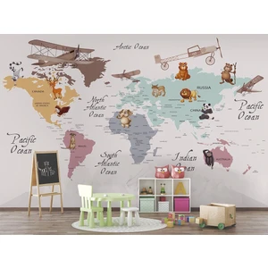 Özel Duvarlar Renkli Kıtalar Öğretici Çocuk Odası Duvar Kağıdı