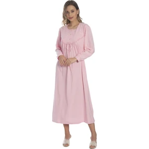 Akala-Dy Pamuklu Uzun Kol Penye Kadın Gecelik 9005