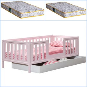 Montessori Karyola, Berlin Montessori Yavrulu Yatak - Pembe + 2 Adet Comfort Yatak